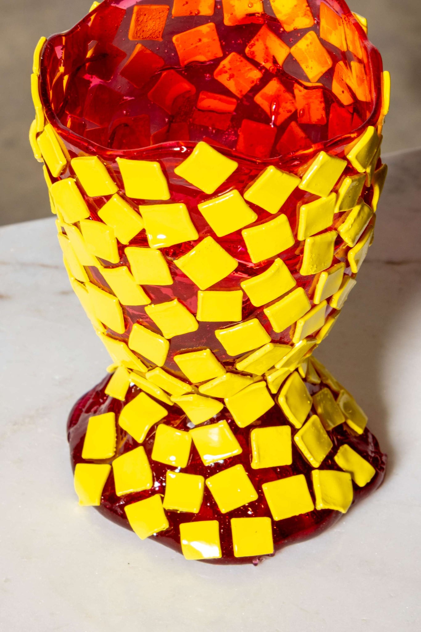 Rock Vase (Small), Clear Fuschia and Matte Yellow
