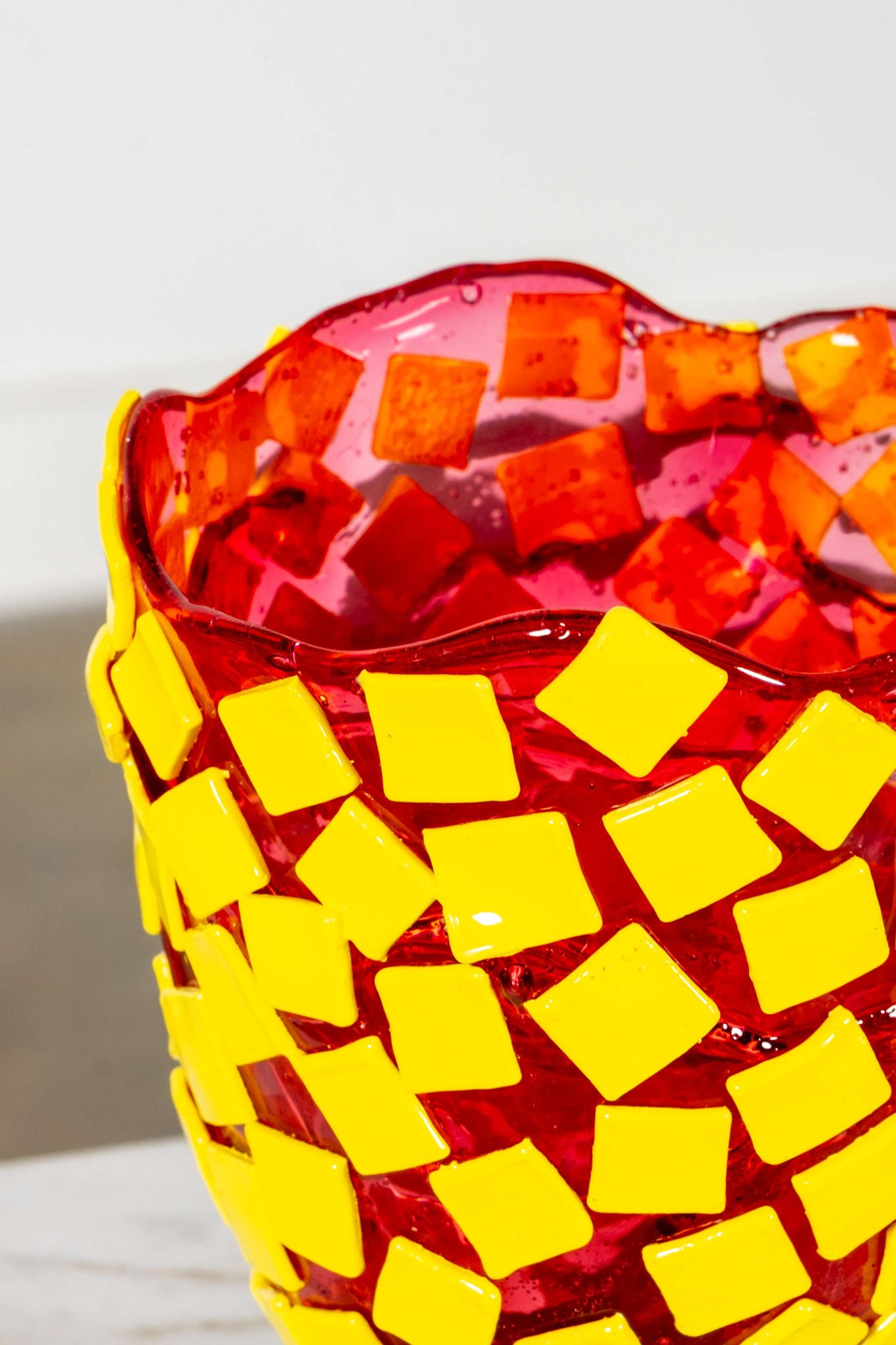 Rock Vase (Small), Clear Fuschia and Matte Yellow