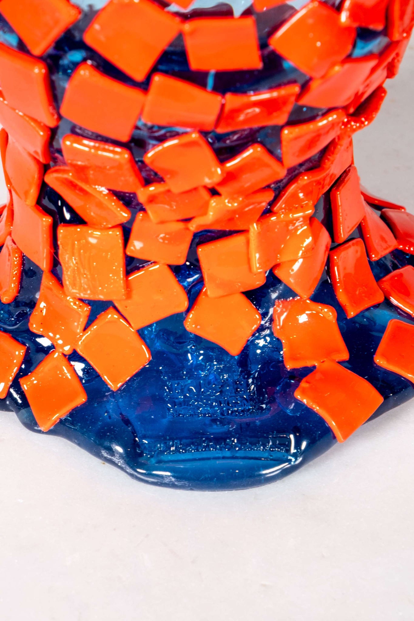 Rock Vase (Small), Clear Light Blue and Matte Red