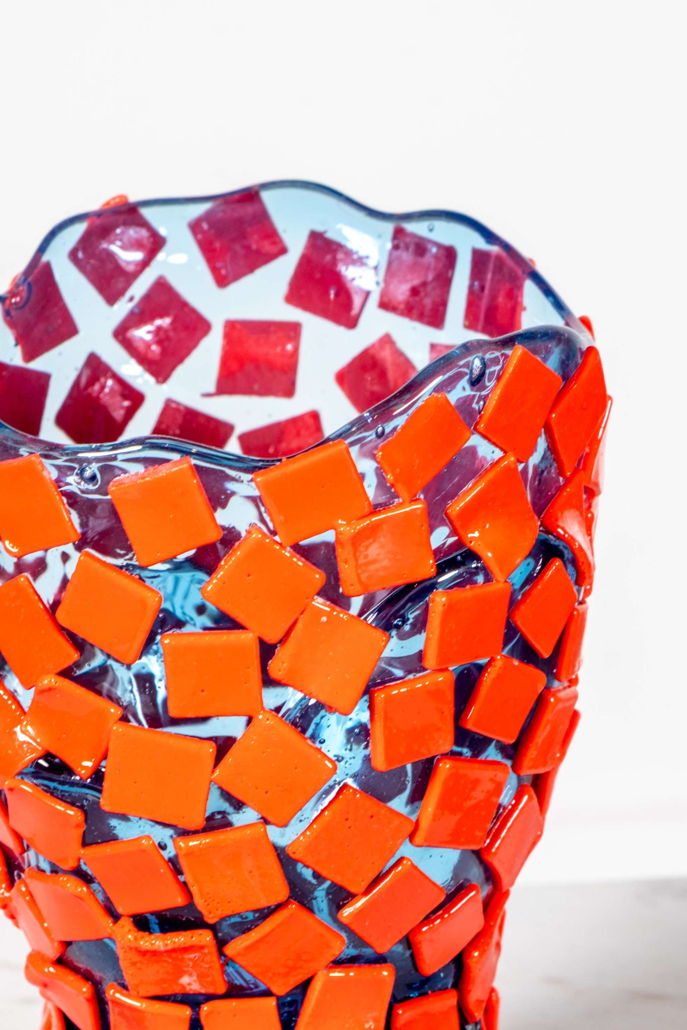 Rock Vase (Small), Clear Light Blue and Matte Red