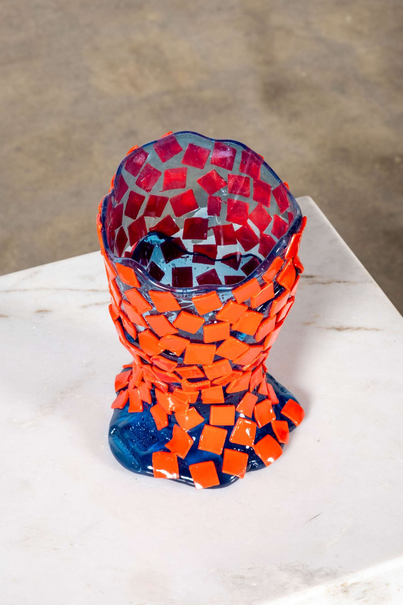 Rock Vase (Small), Clear Light Blue and Matte Red