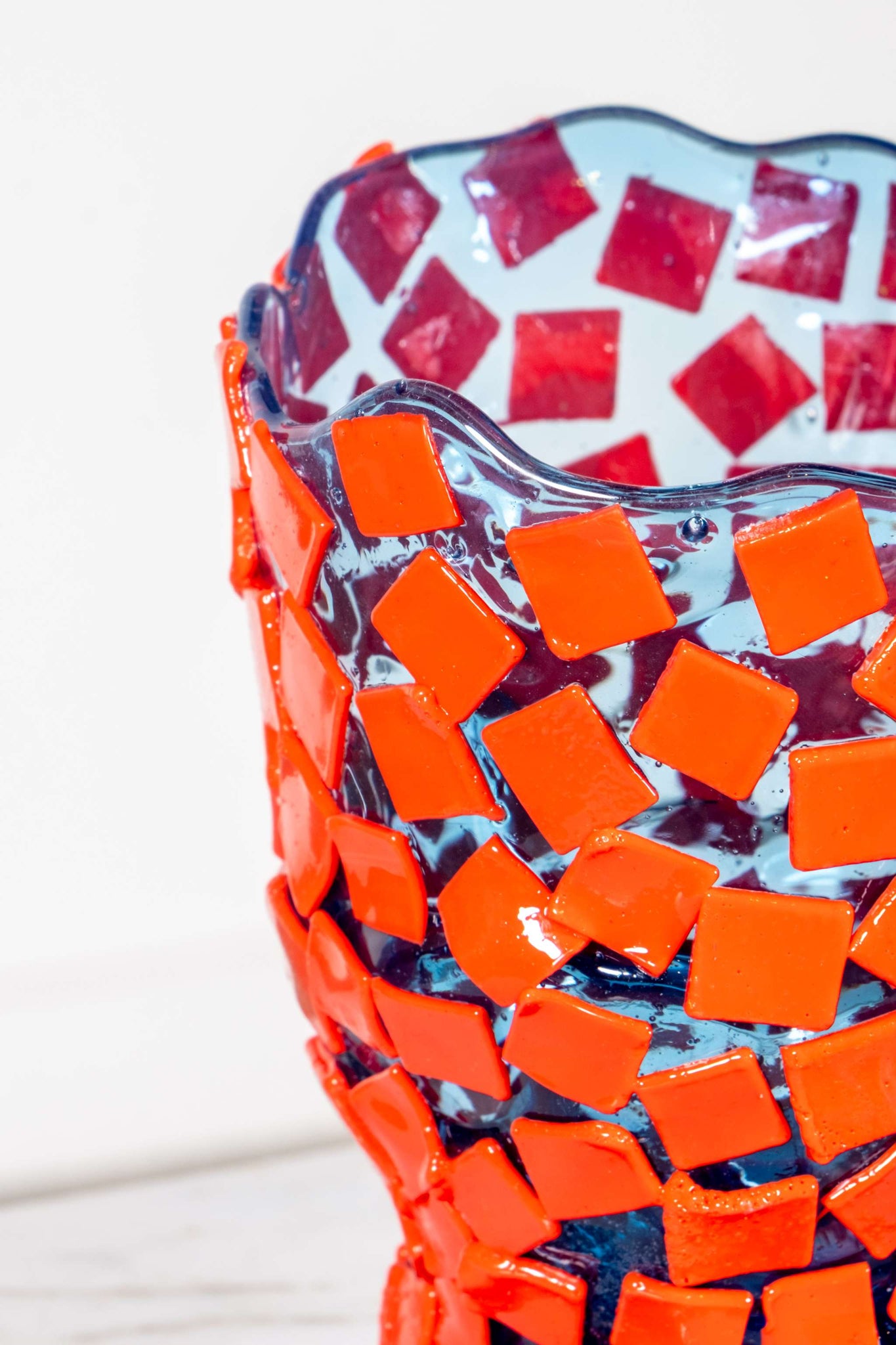 Rock Vase (Small), Clear Light Blue and Matte Red