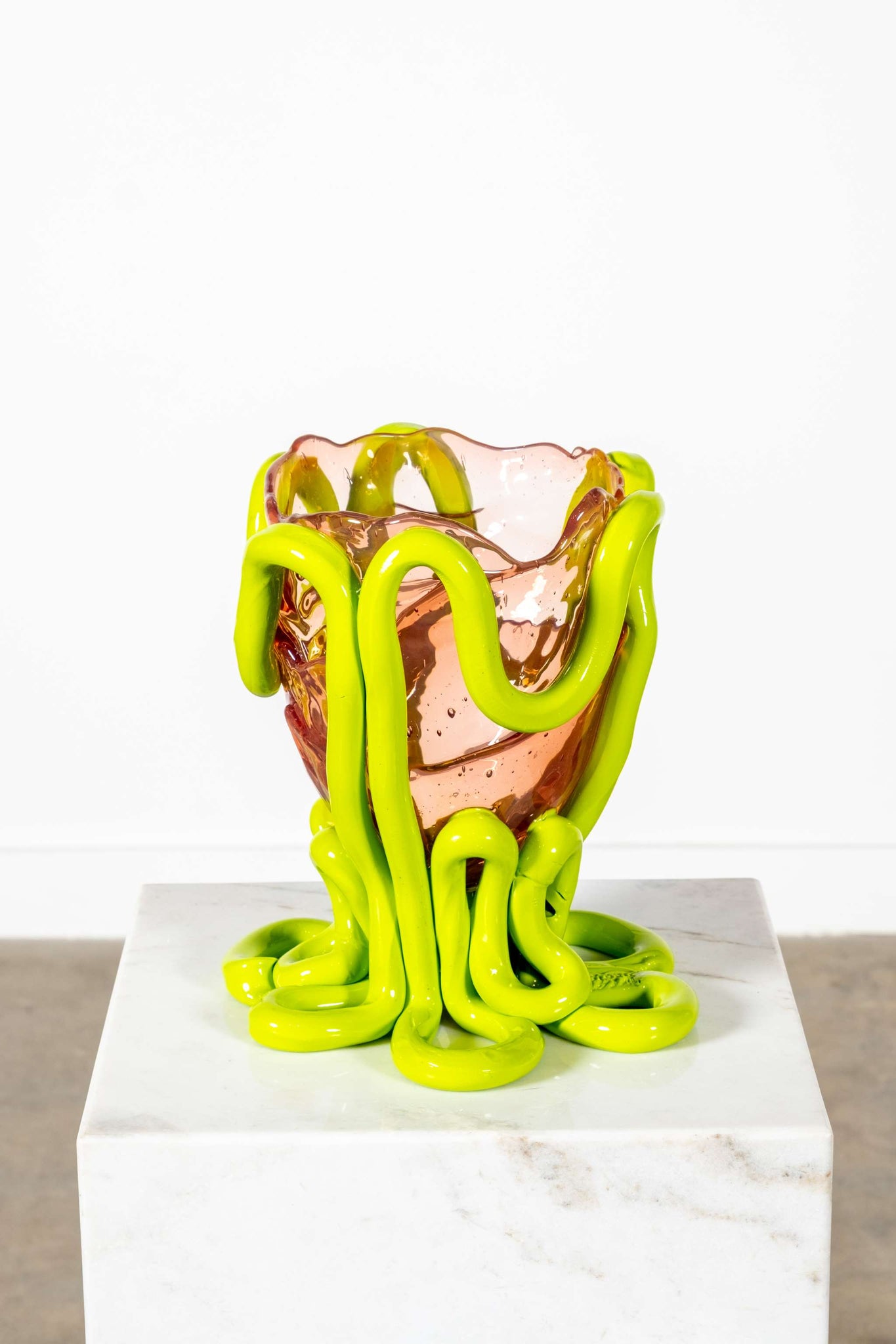 Indian Summer Vase (Medium), Clear Pink and Matte Lime