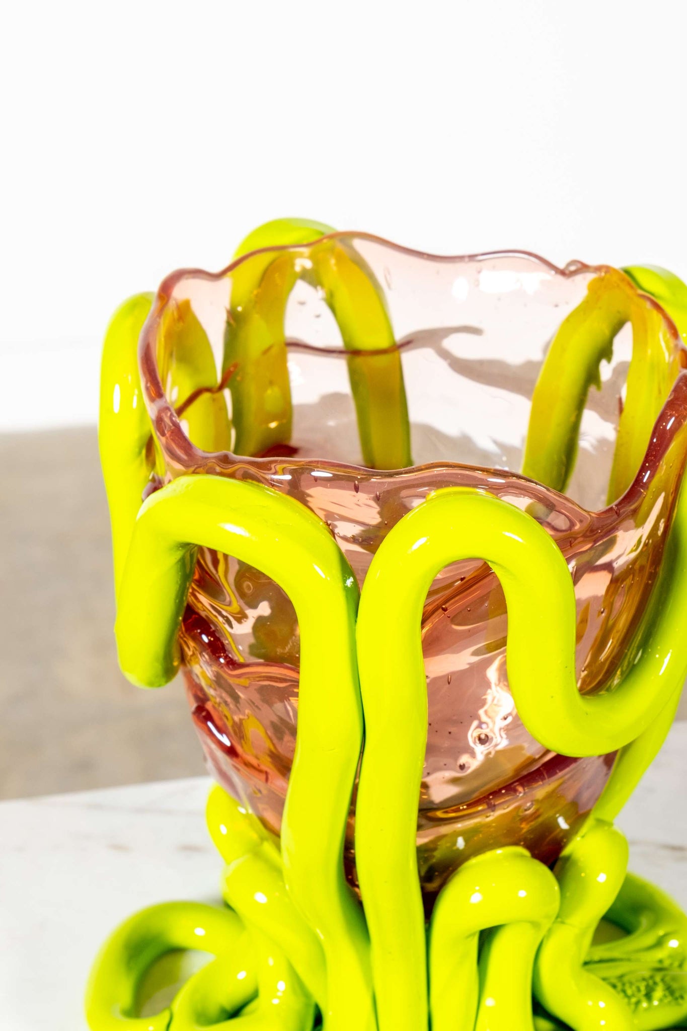 Indian Summer Vase (Medium), Clear Pink and Matte Lime