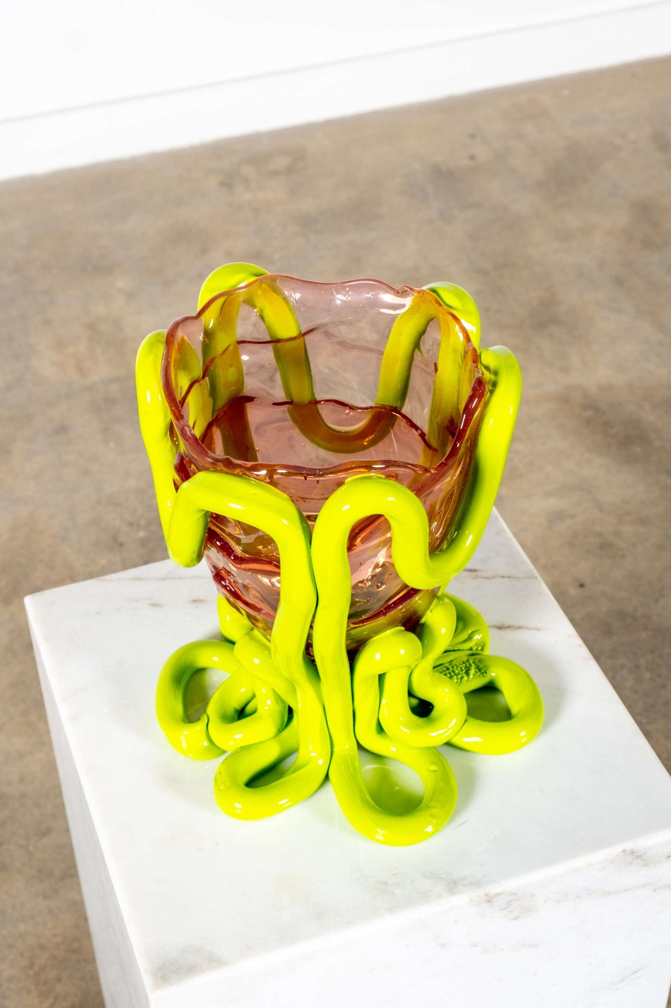 Indian Summer Vase (Medium), Clear Pink and Matte Lime