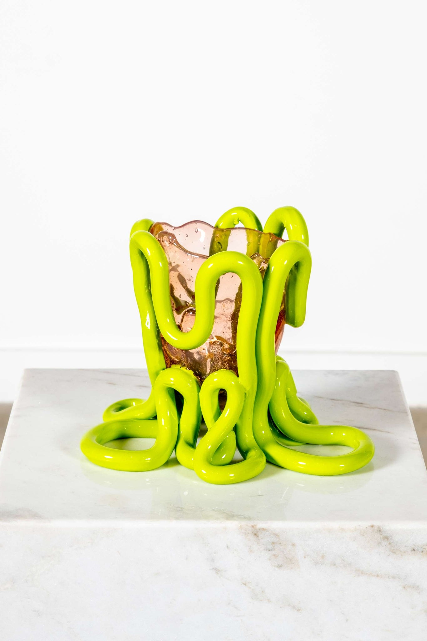 Indian Summer Vase (Small), Clear Pink and Matte Lime