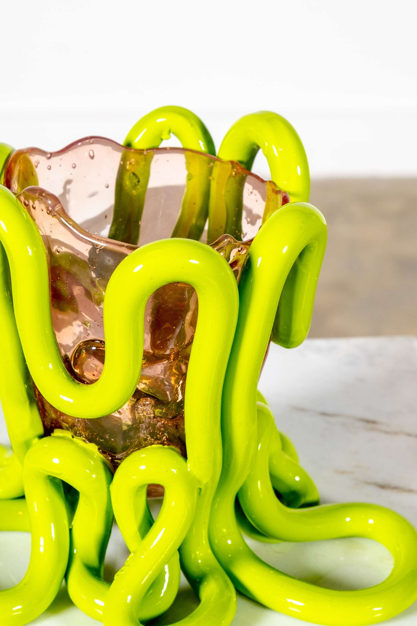 Indian Summer Vase (Small), Clear Pink and Matte Lime