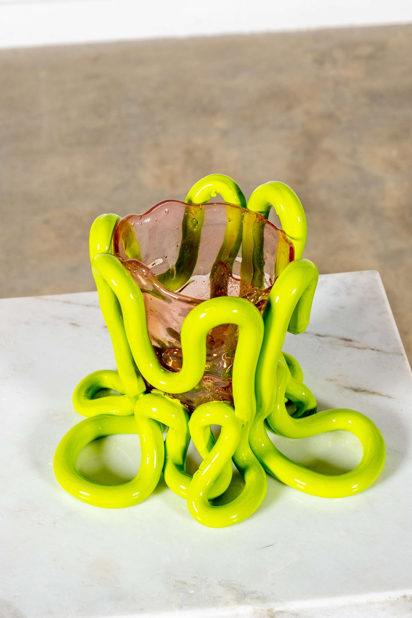 Indian Summer Vase (Small), Clear Pink and Matte Lime