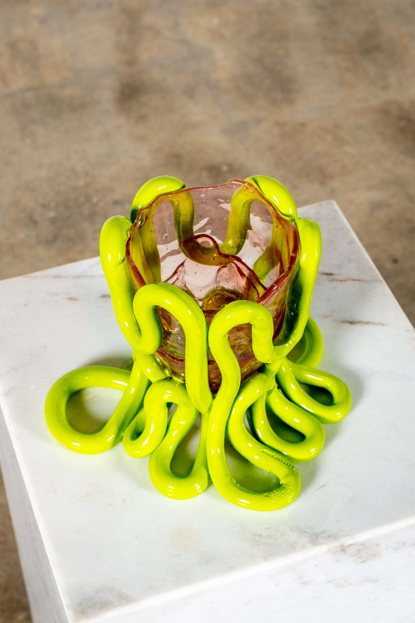 Indian Summer Vase (Small), Clear Pink and Matte Lime