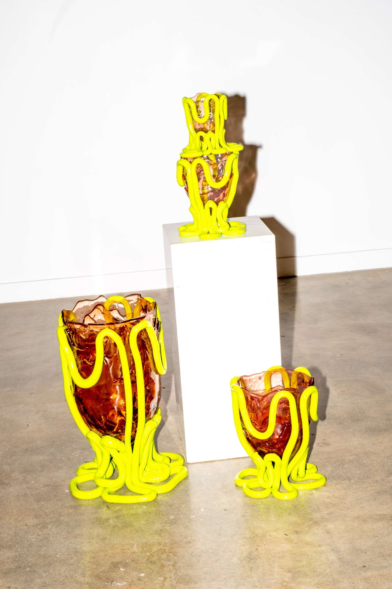 Indian Summer Vase (Small), Clear Pink and Matte Lime