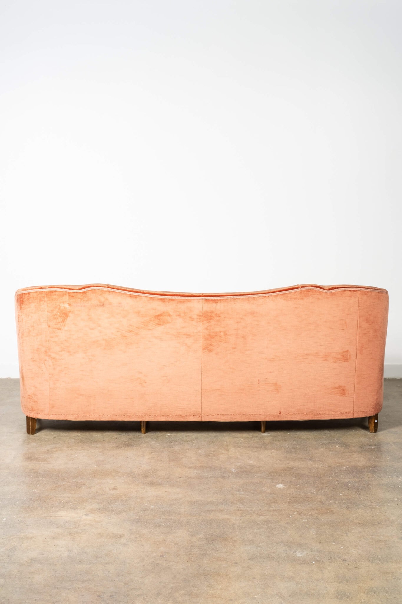 Extremely Rare Vintage Pink Orange Sofa with Curved Frame Detail Casa Giardino Gio Ponti, back view