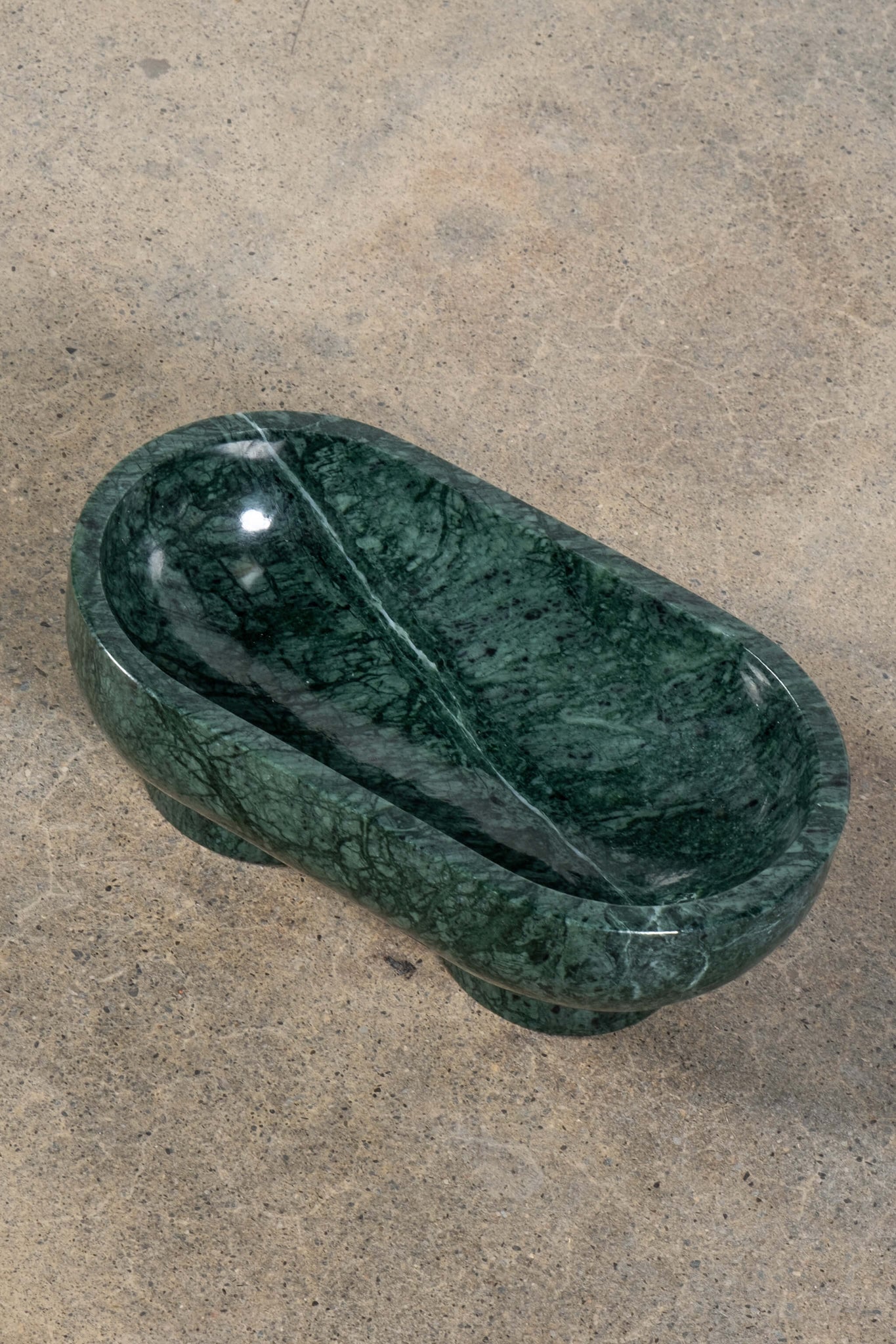 Footed Oval Bowl in Green Marble, top view