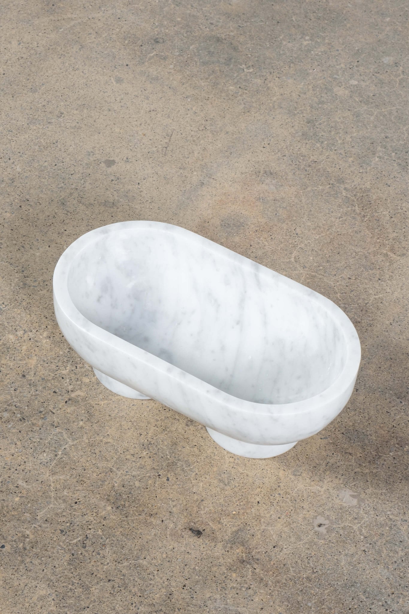 Footed Oval Bowl in White Marble, top view