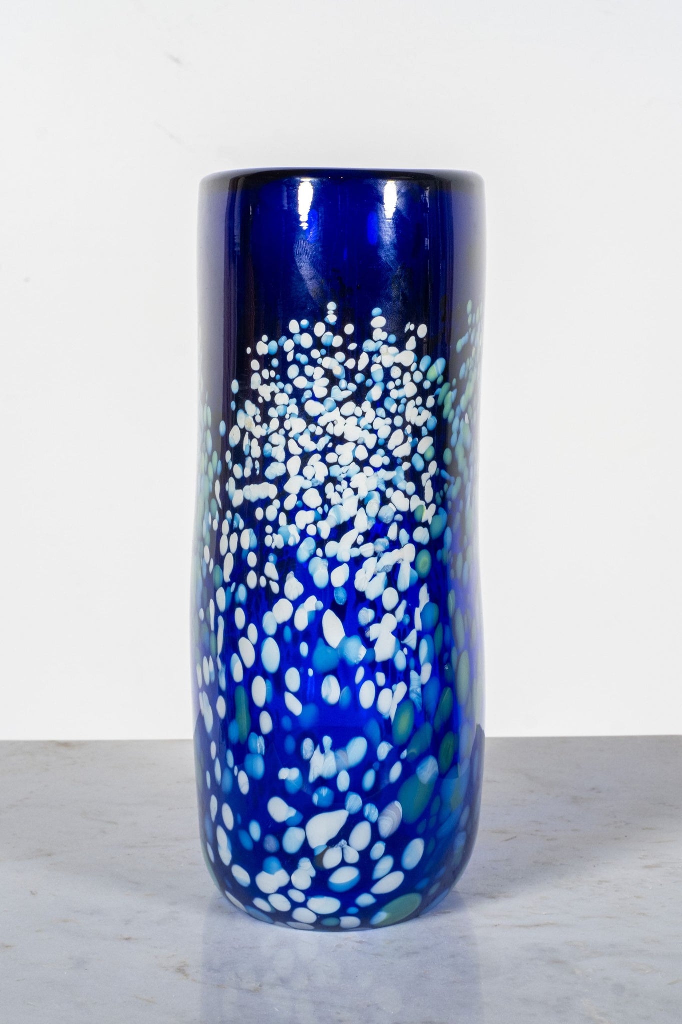 Vintage Glass Art Vase, Blue Speckle on Blue | Bonne Choice