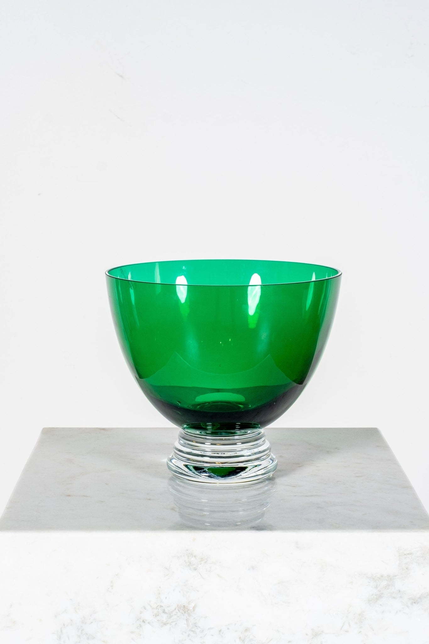 Green Glass Bowl, Clear Footed Base | Bonne Choice