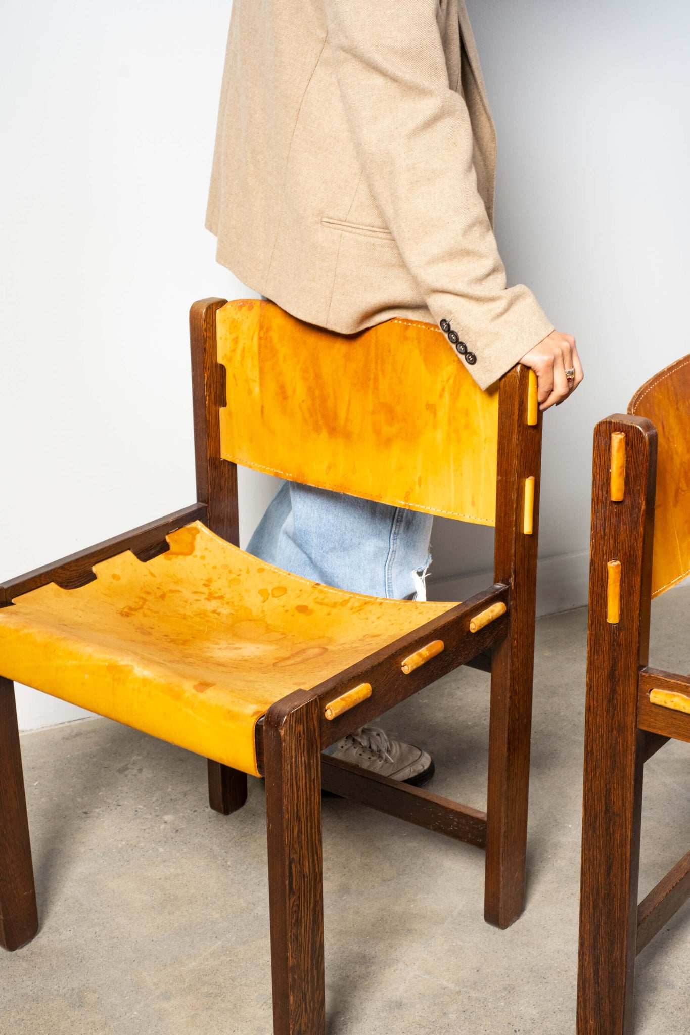 Set of 4 Vintage Leather Wenge Side Chairs Spectrum Martin Visser