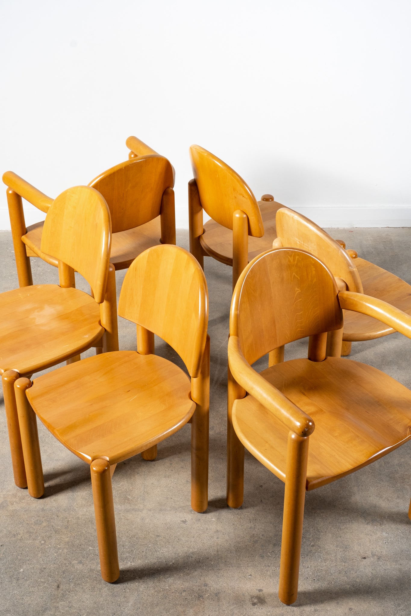 Set of 6 Vintage Solid Beech Chairs with Rounded back