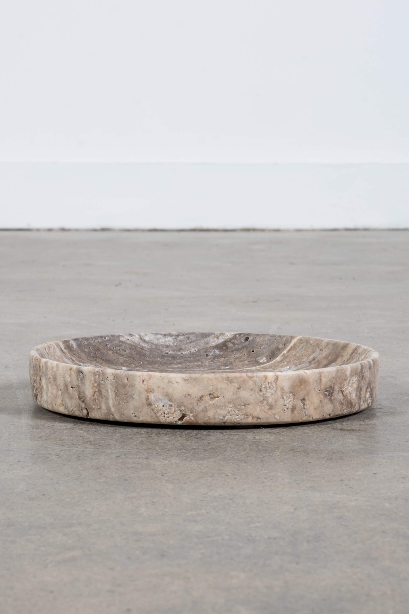 Large Catchall in Grey Travertine, front view