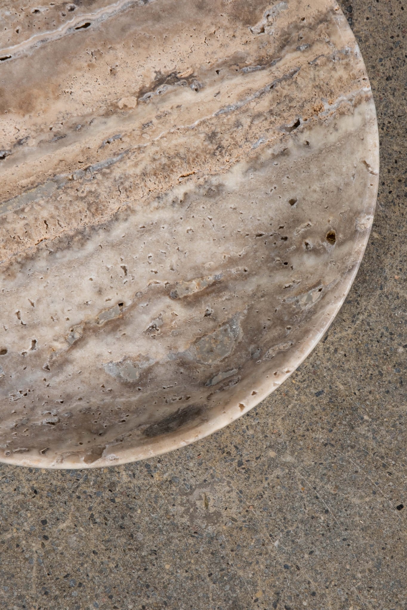 Large Catchall in Grey Travertine, close up