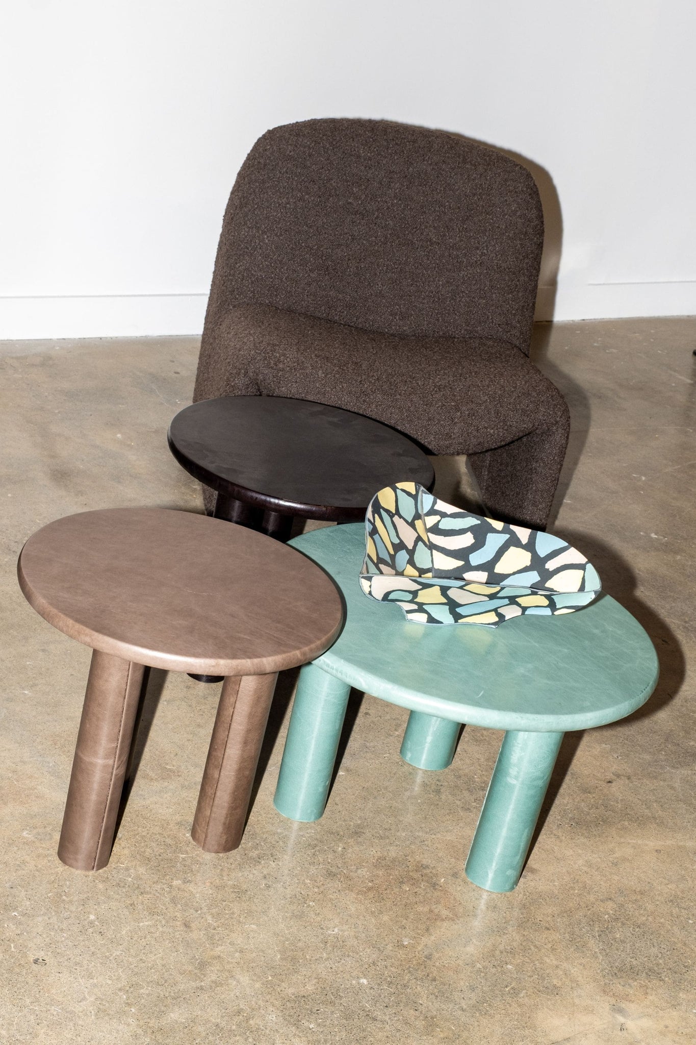 Leather-Wrapped Table 2, Grey Med | Bonne Choice