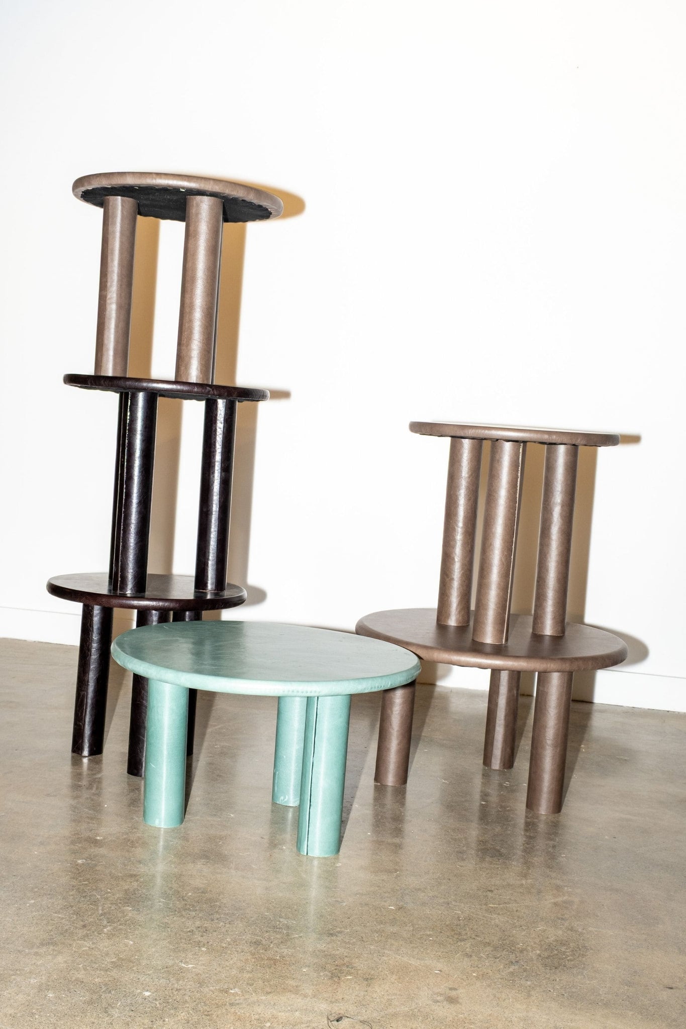 Leather-Wrapped Table 3, Grey Low/Large | Bonne Choice