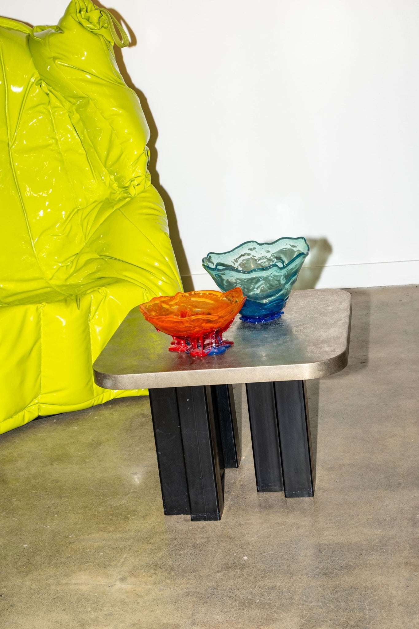 Vintage Low Coffee Table, Rounded Edge Metal Top | Bonne Choice