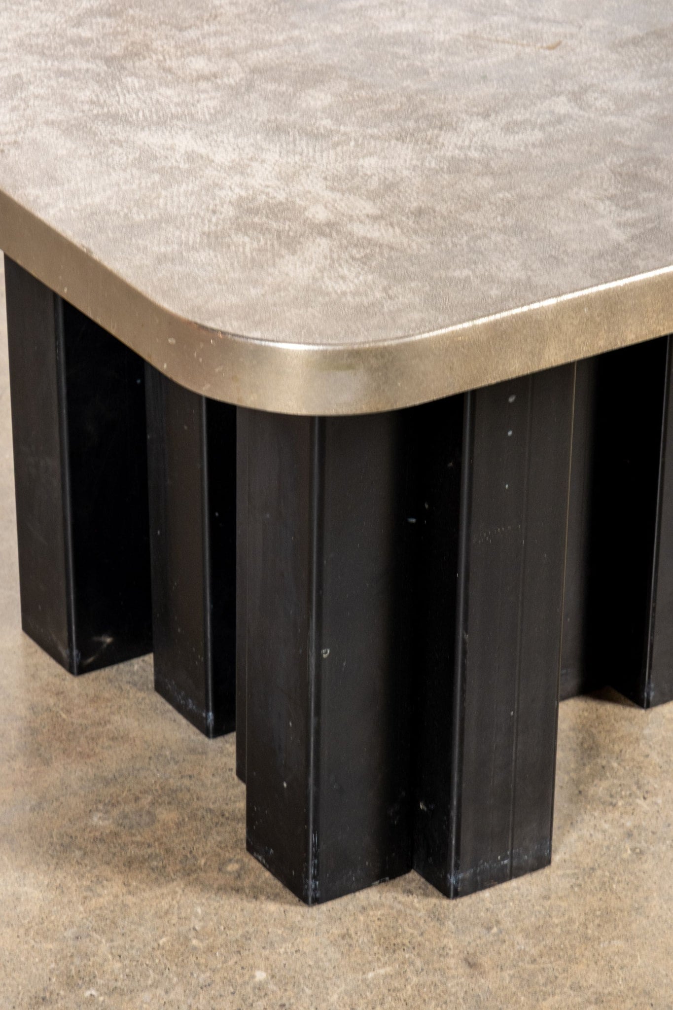 Vintage Low Coffee Table, Rounded Edge Metal Top | Bonne Choice