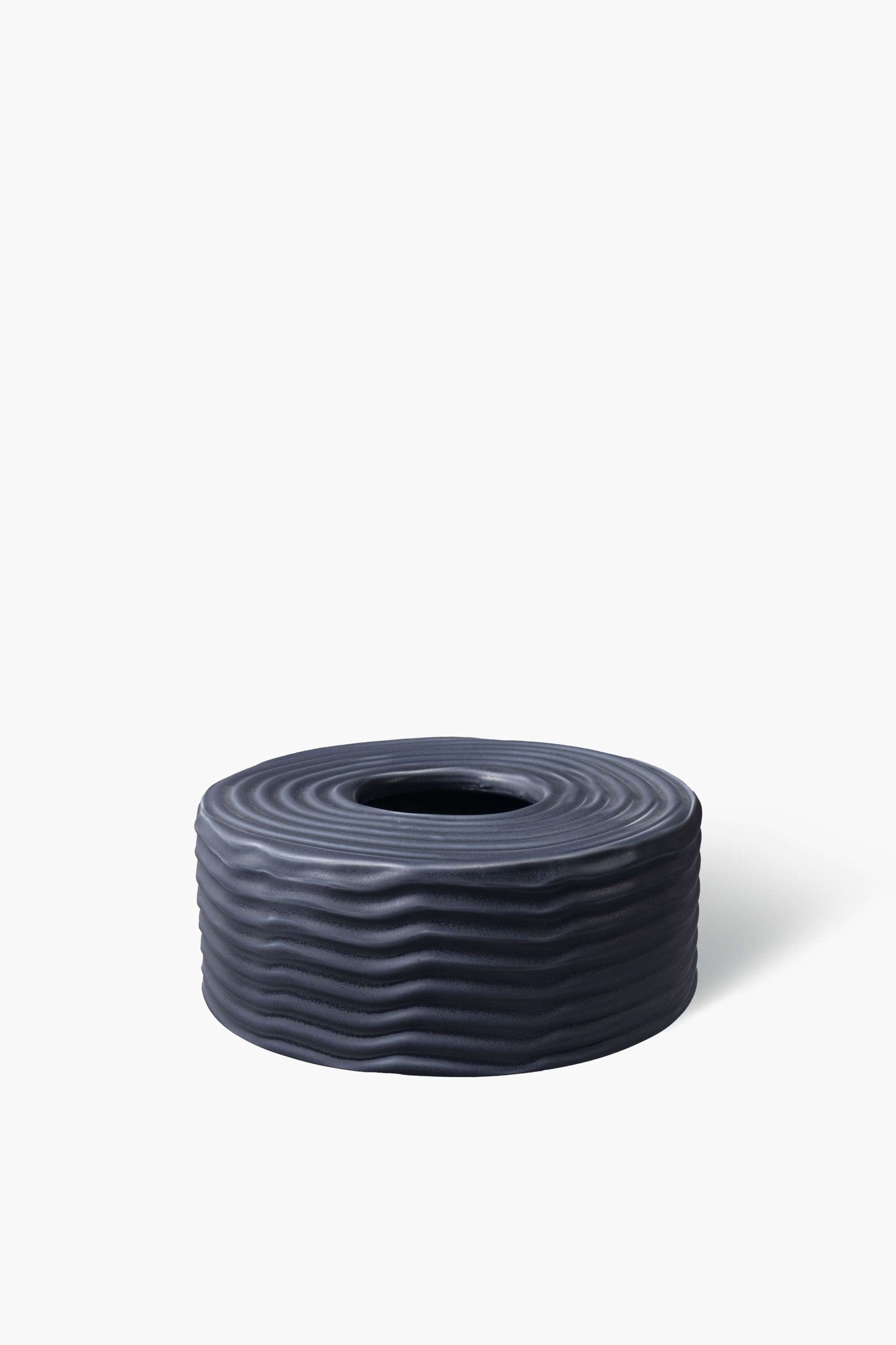 Low Round Vase, Matt Dark Blue