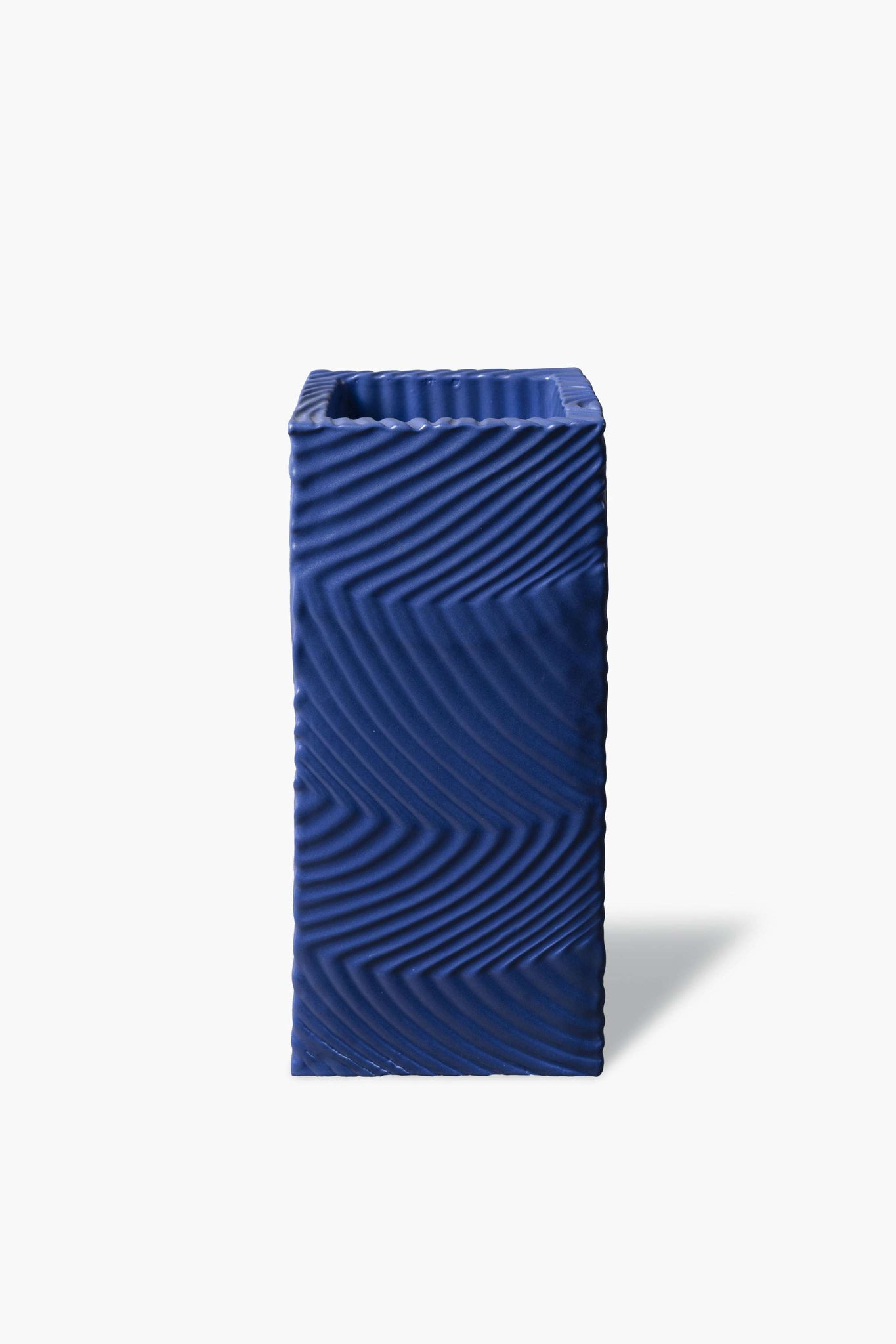 Tall Square Vase, Matte Blue