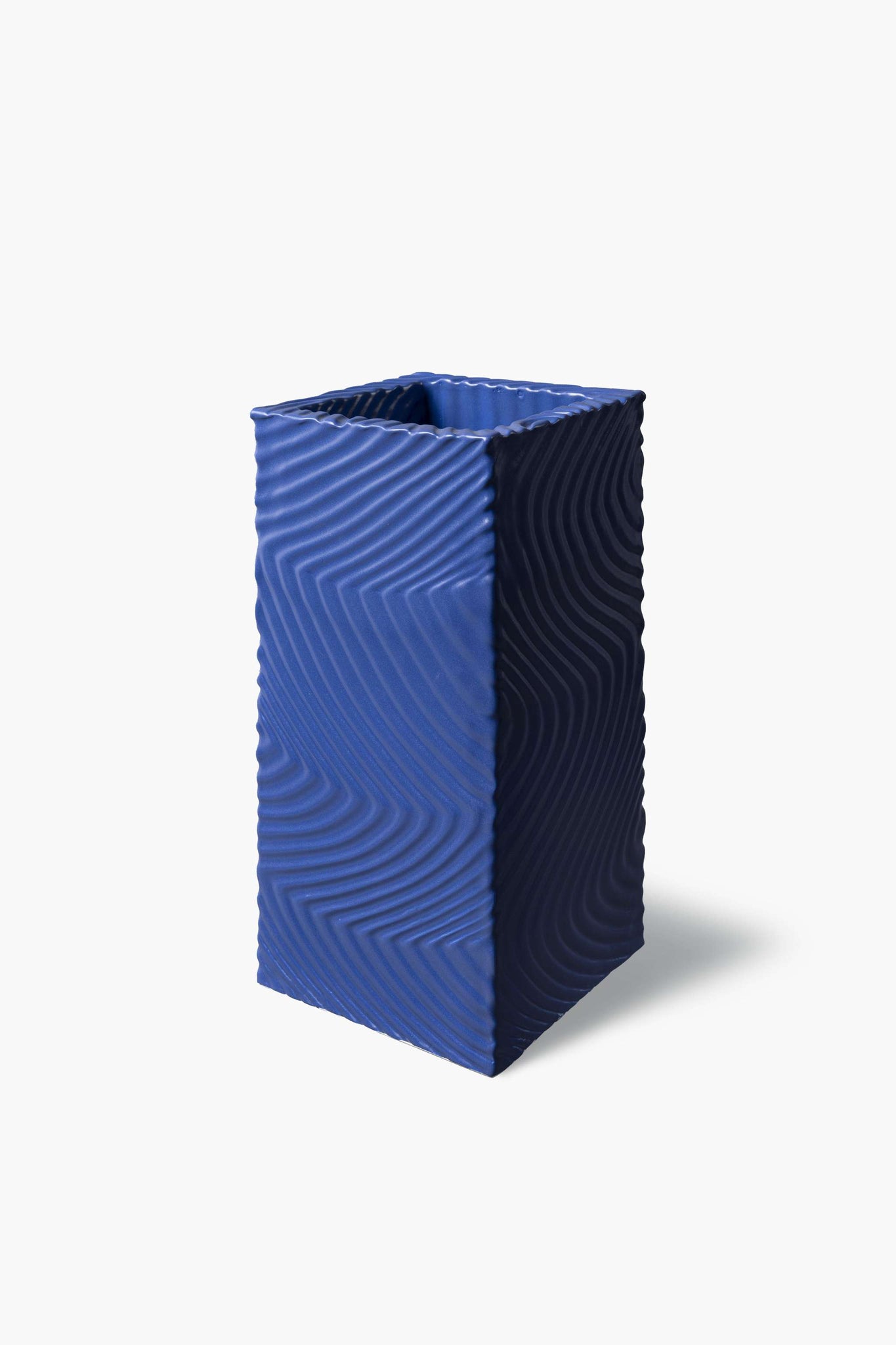 Tall Square Vase, Matte Blue