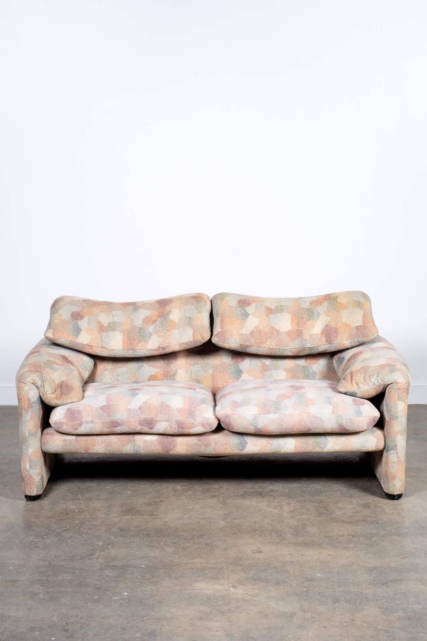 Vintage Soft Pastel Maralunga 2-Seater Sofa Original Fabric Cassina, front view