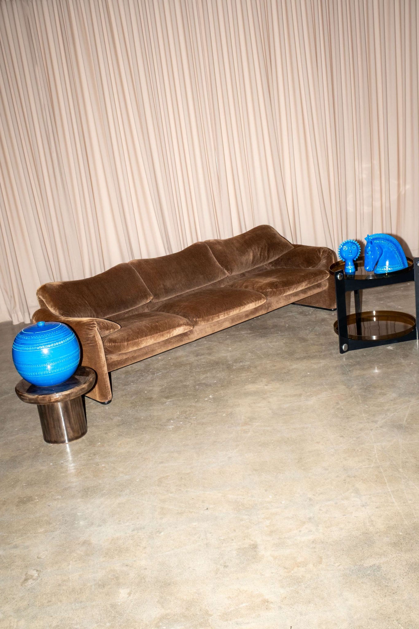 Maralunga 3-Seater Sofa, Brown Pinstripe Velvet