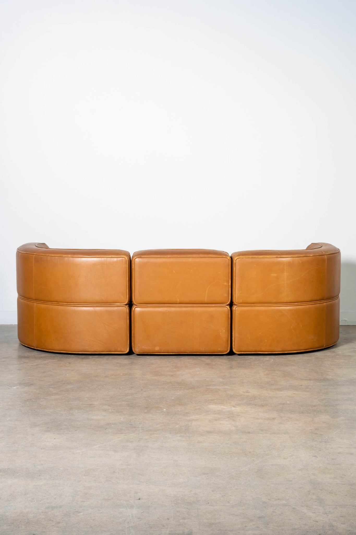 Vintage De Sede 1970s Modular 3-Seater in Patinated Brown Cognac Leather, back view