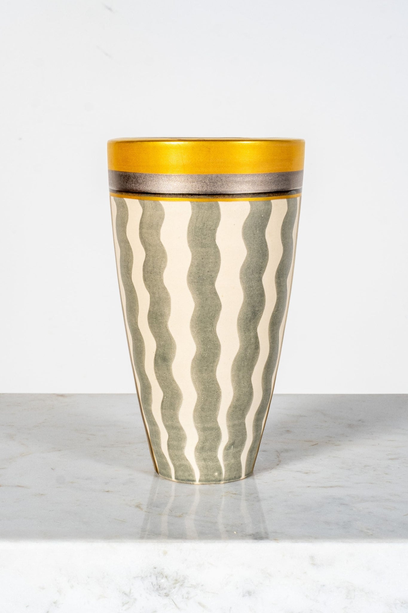 Vintage Painted Grey Squiggle Vase with Gold Trim | Bonne Choice