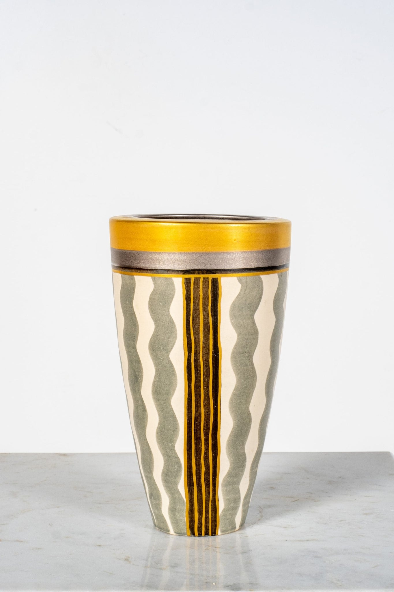 Vintage Painted Grey Squiggle Vase with Gold Trim | Bonne Choice