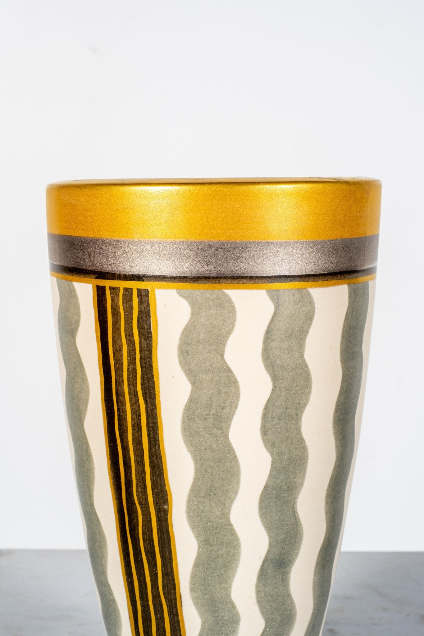 Vintage Painted Grey Squiggle Vase with Gold Trim | Bonne Choice