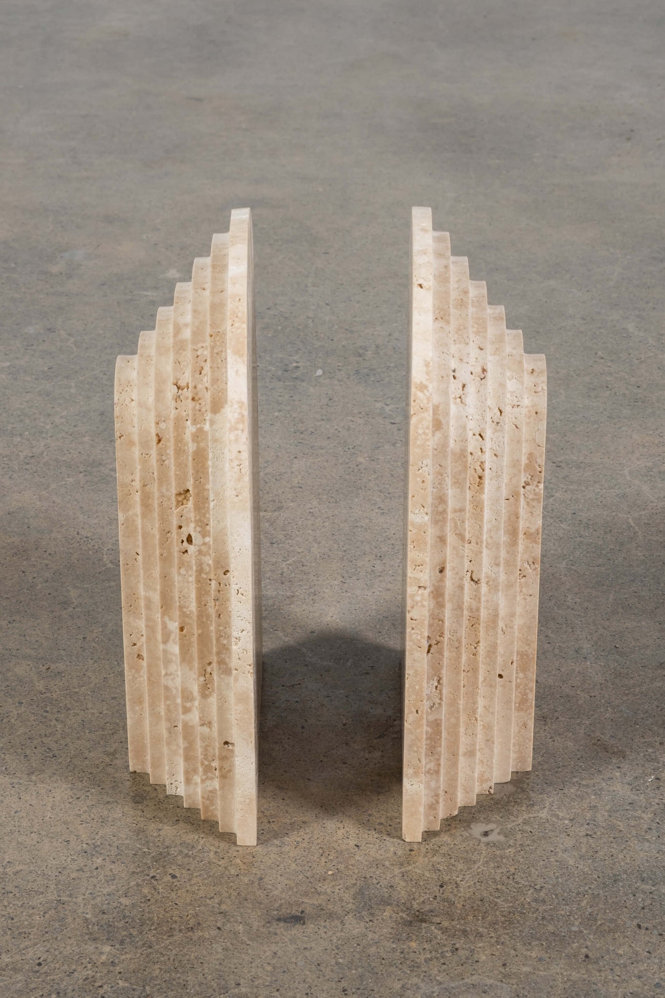 Pair of Arched Bookends in Travertine, side view