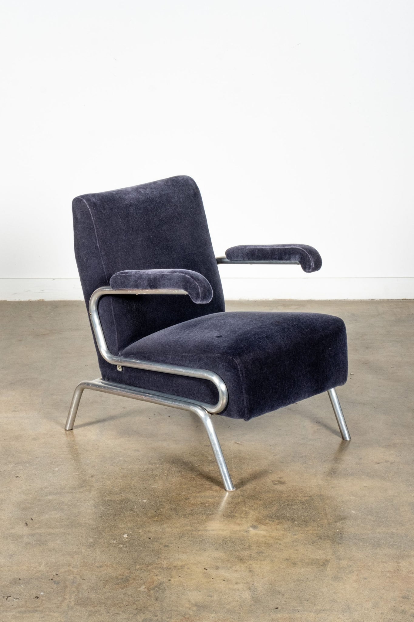 Pair of Blue Velvet Armchairs with Chrome Frames | Bonne Choice