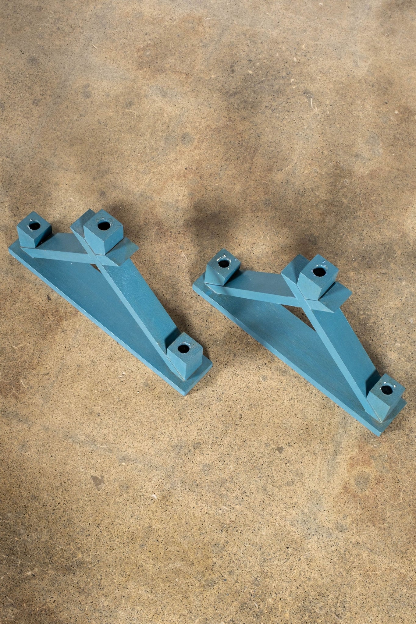 Vintage Pair of Blue Wood Candleholders | Bonne Choice