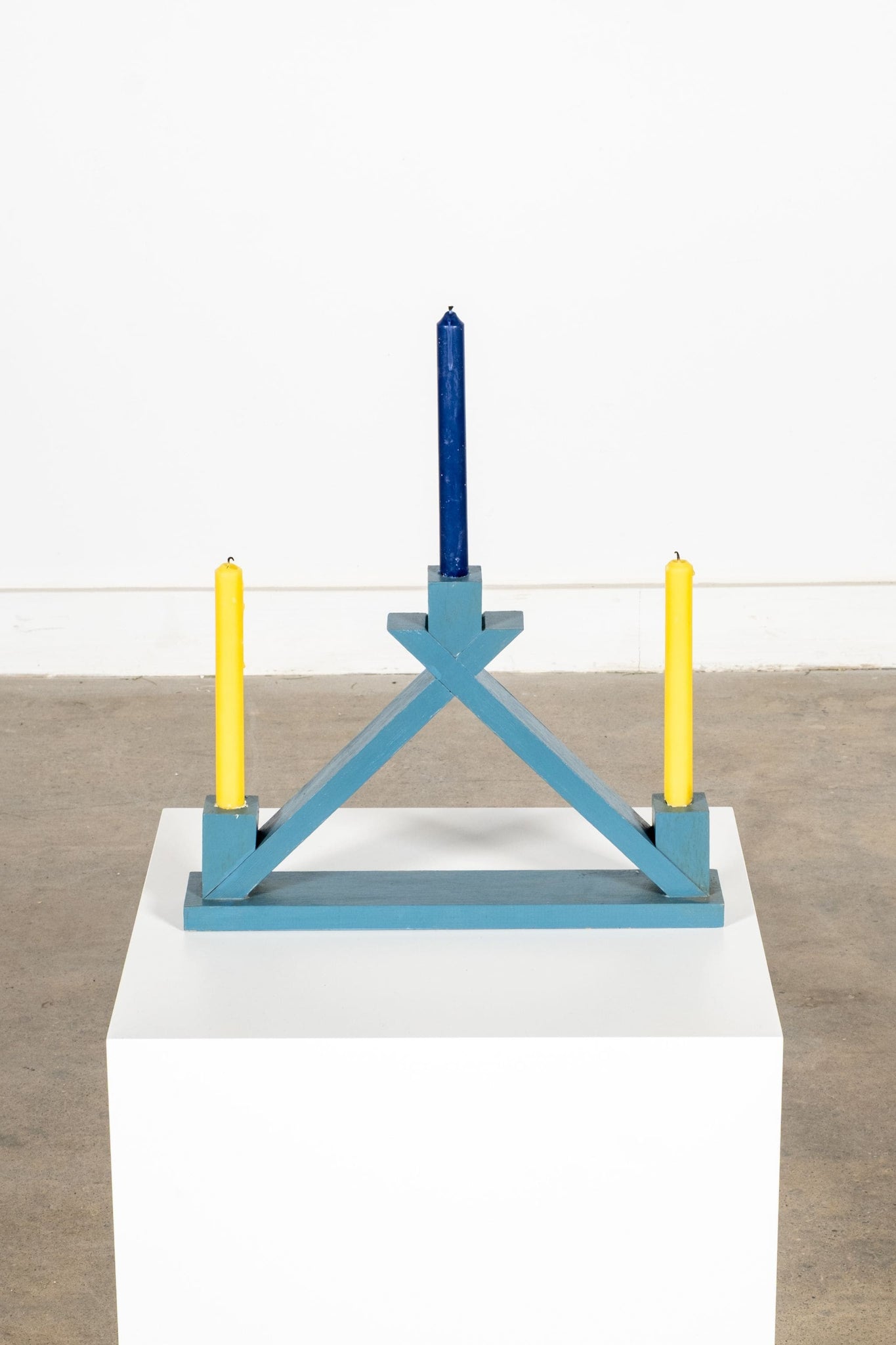 Vintage Pair of Blue Wood Candleholders | Bonne Choice