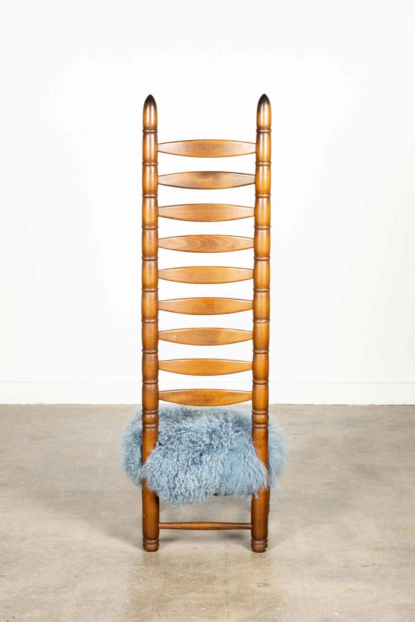 Highback Ladder Chair with Blue Sheepskin Seat