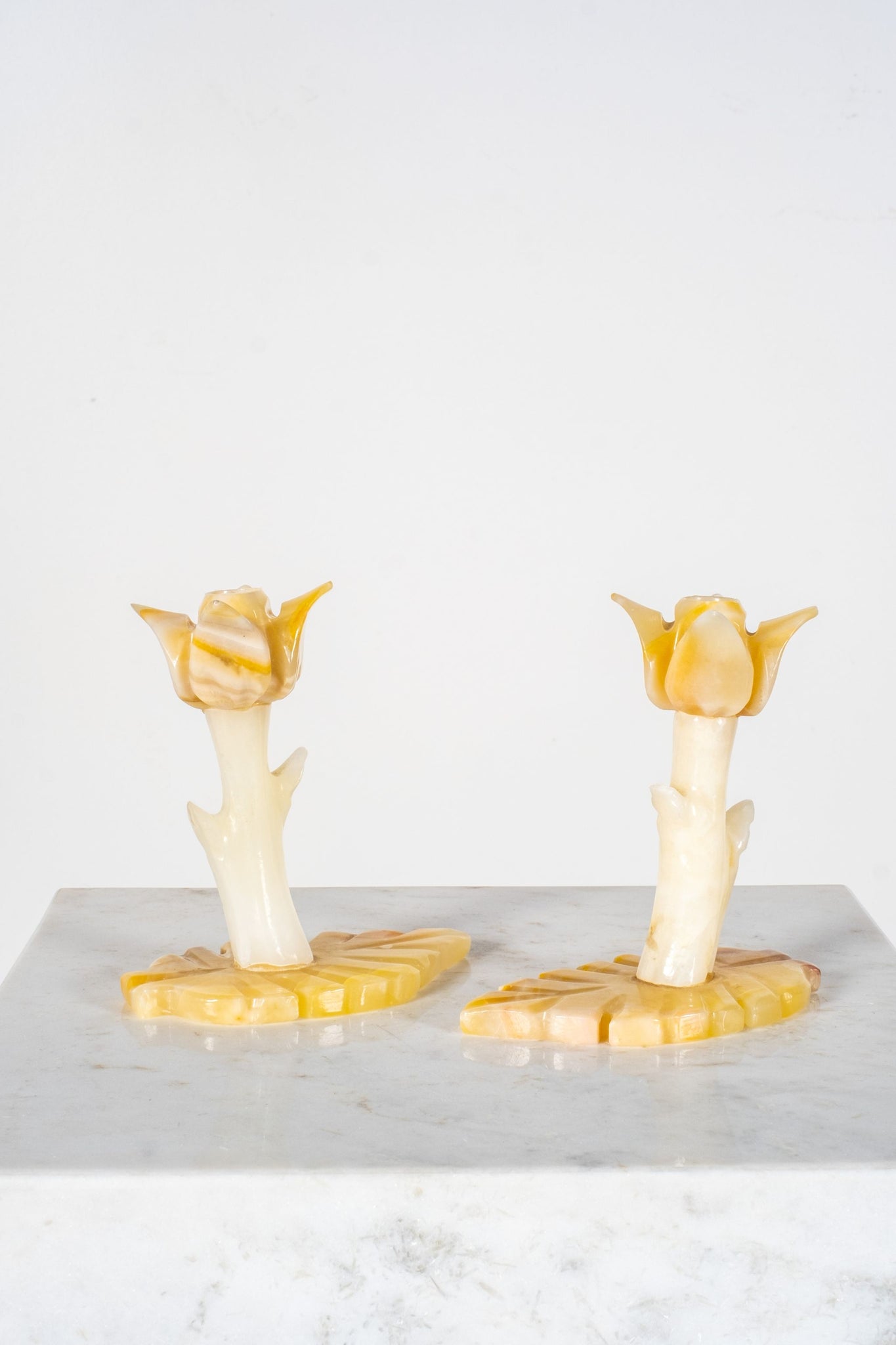 Pair of Marble Flower Candleholders | Bonne Choice