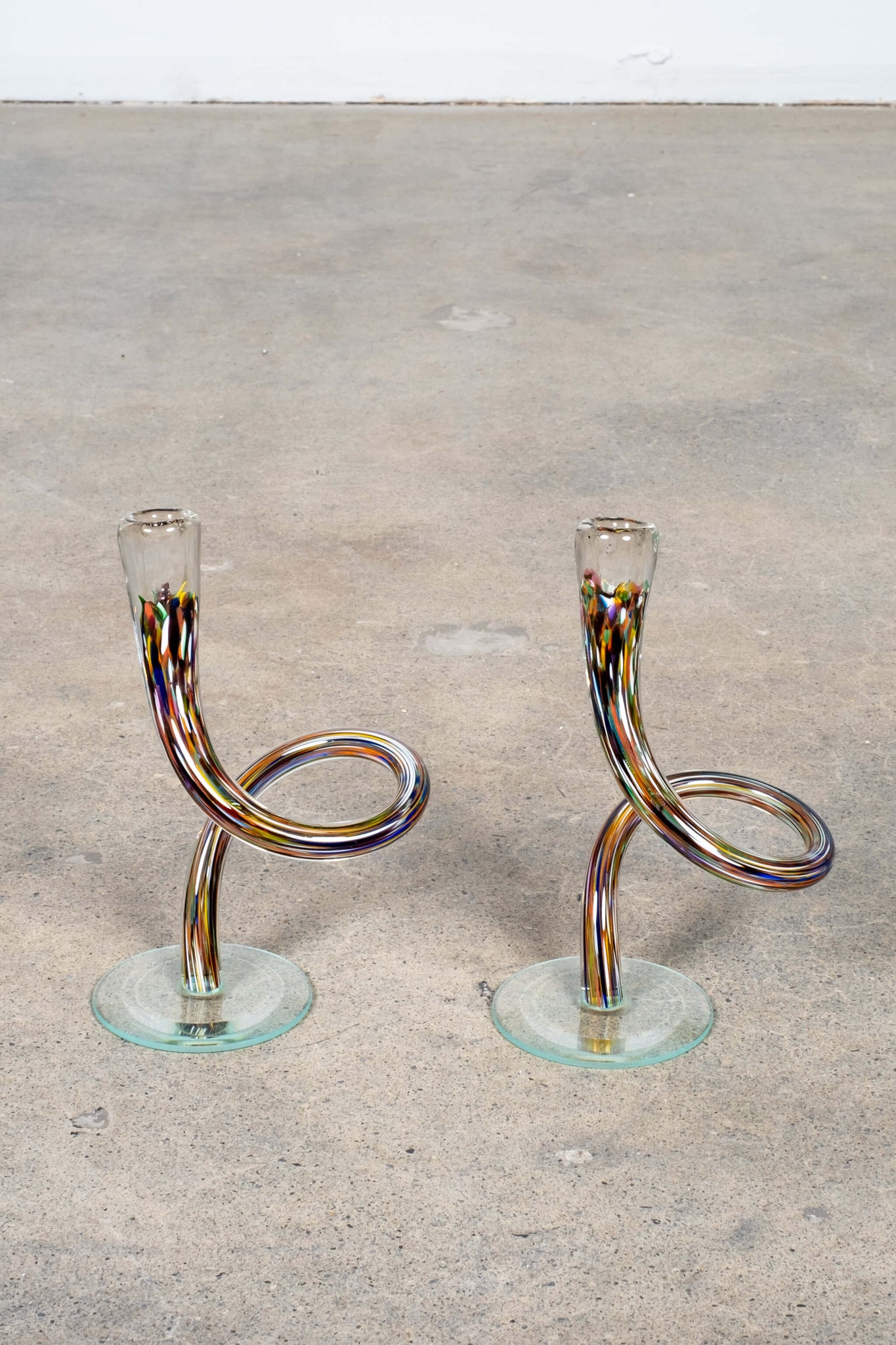 Pair of Vintage Italian Murano Glass Candlesticks, front view