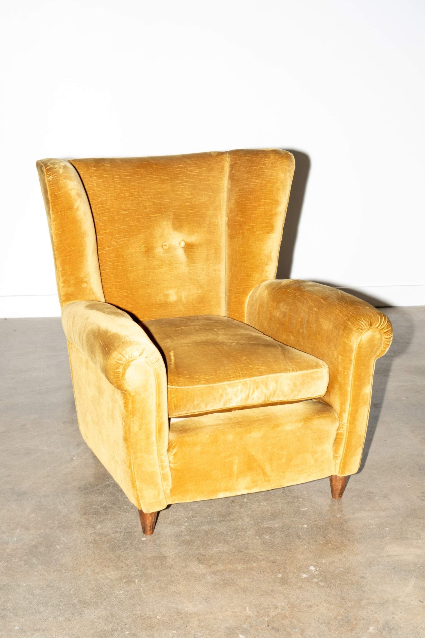 Pair of Mustard Velvet Wingback Chairs