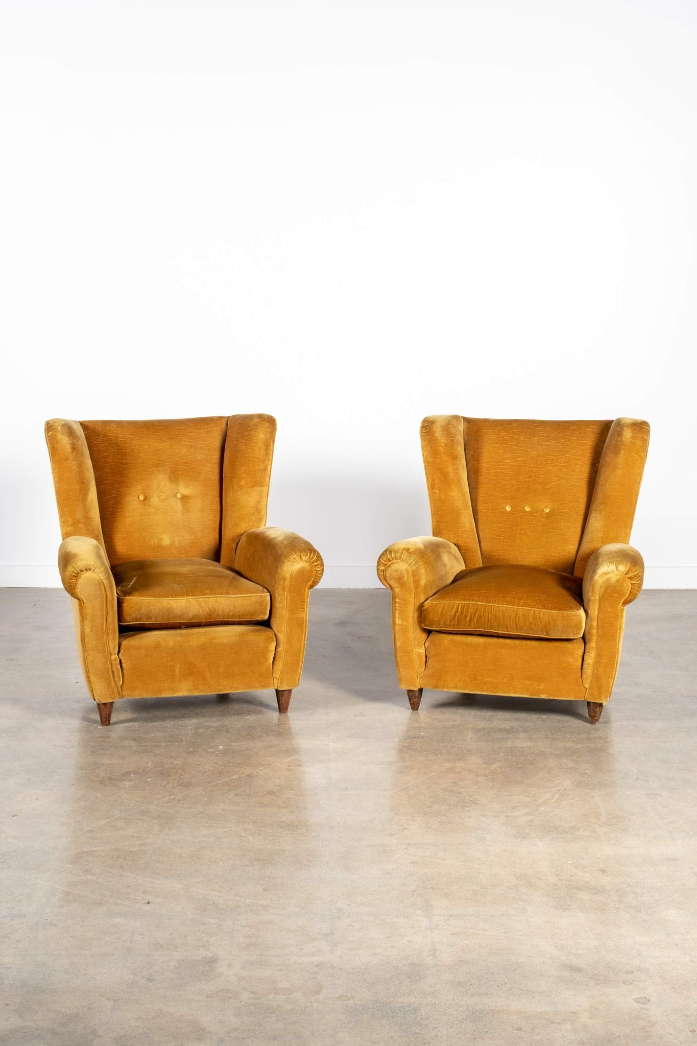 Pair of Mustard Velvet Wingback Chairs
