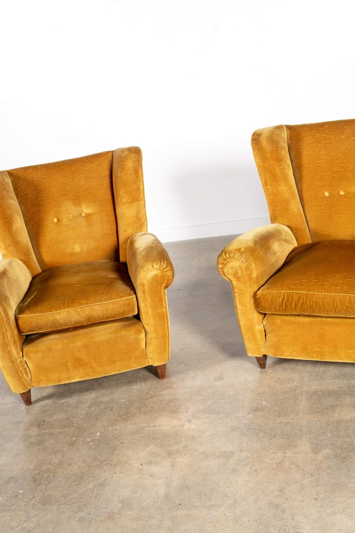 Pair of Mustard Velvet Wingback Chairs