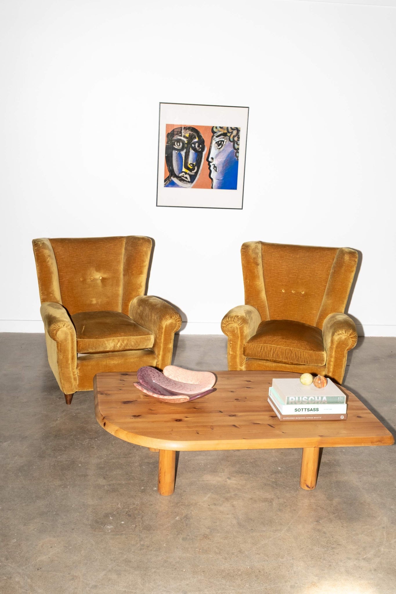 Pair of Mustard Velvet Wingback Chairs