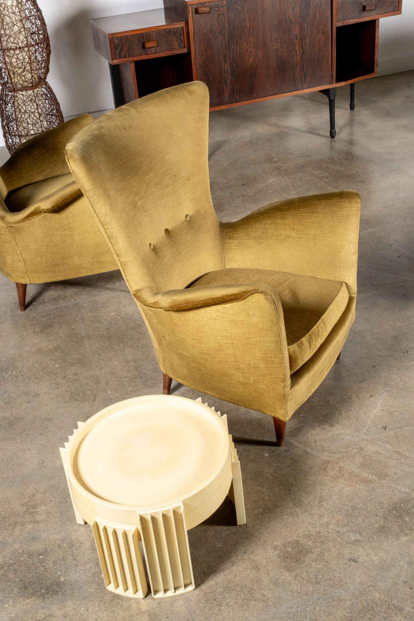 Pair of Olive Velvet Wingback Chairs