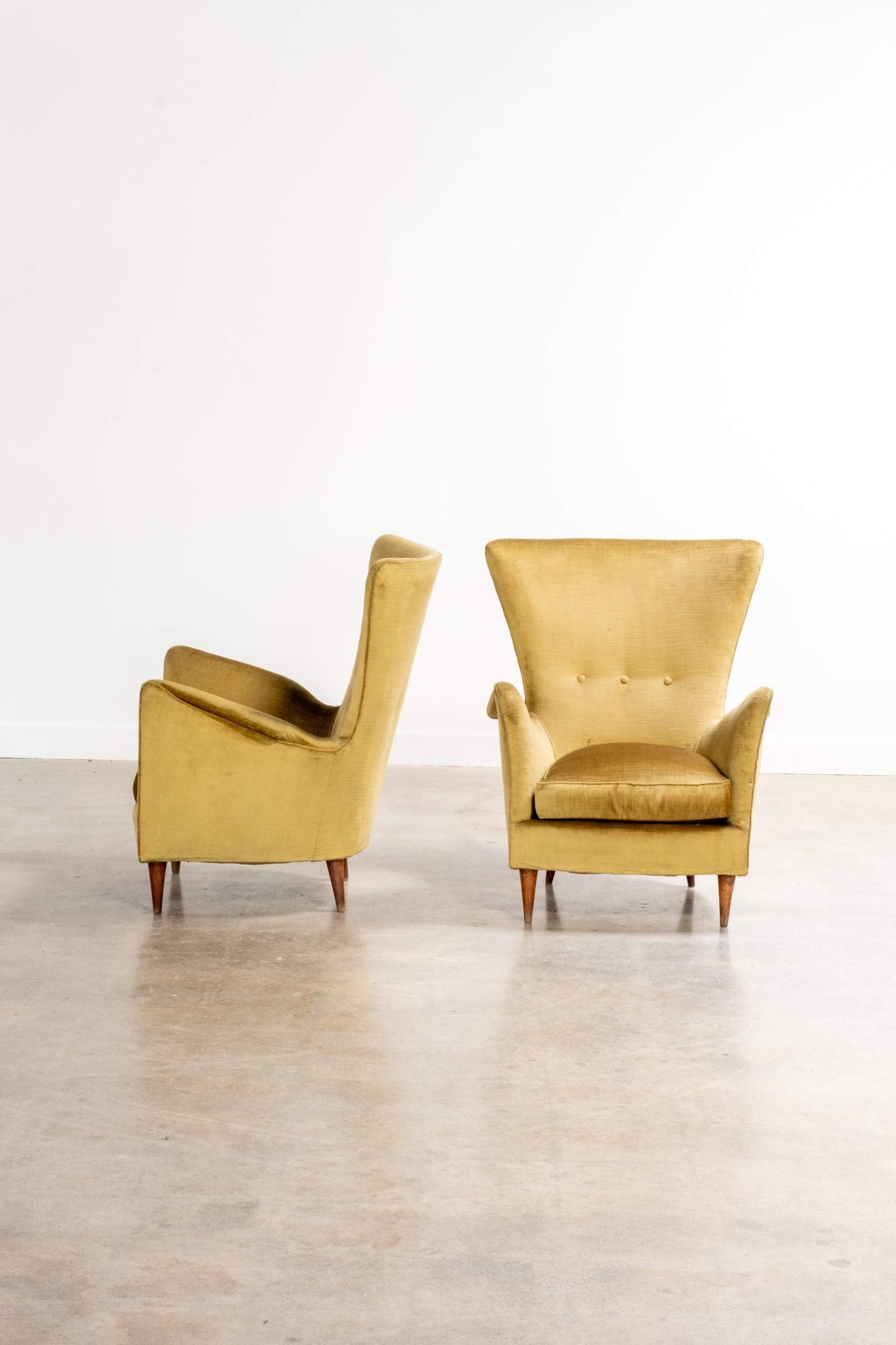 Pair of Olive Velvet Wingback Chairs