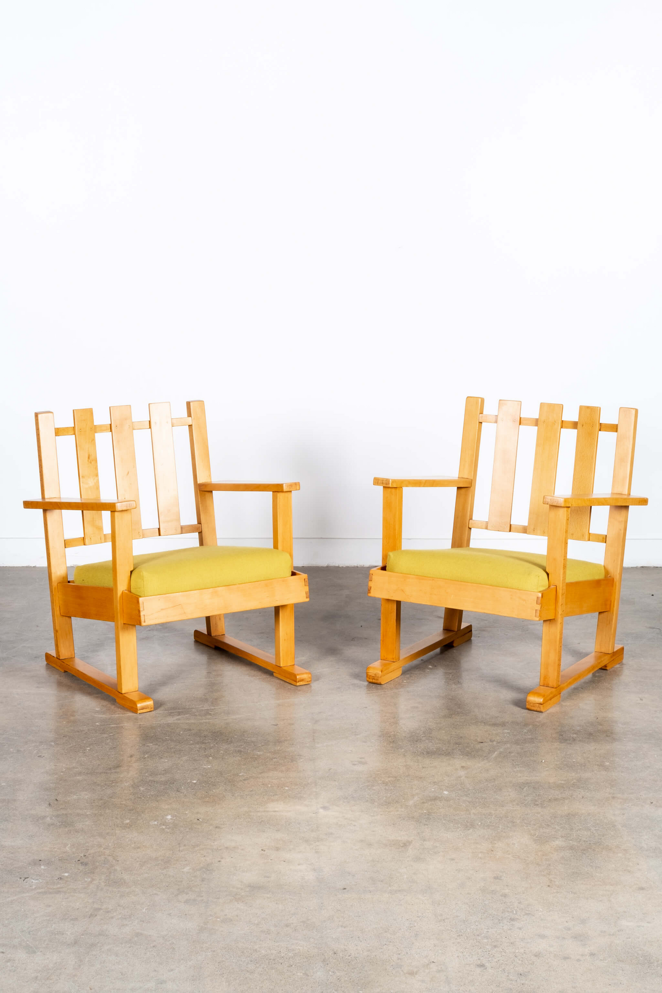 Pair of Wood Lounge Chairs with Slatted Backs